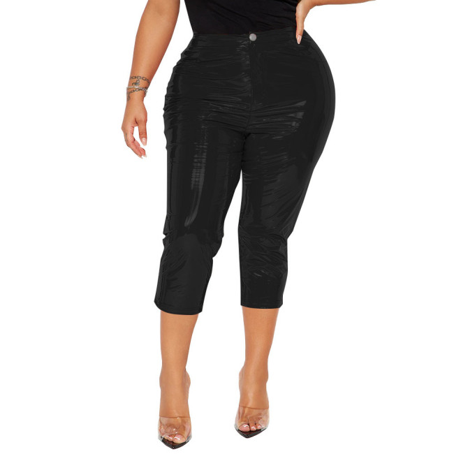 Faux Leather Women Pants Sexy High Waist Bodycon PVC Pencil Pants Wetlook Streetwear Slim Fit Solid Trousers Party Club Capris