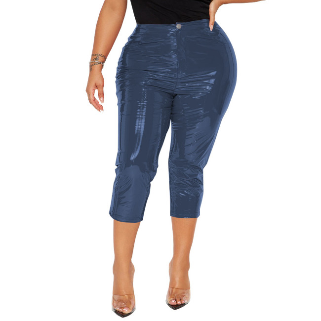 Faux Leather Women Pants Sexy High Waist Bodycon PVC Pencil Pants Wetlook Streetwear Slim Fit Solid Trousers Party Club Capris