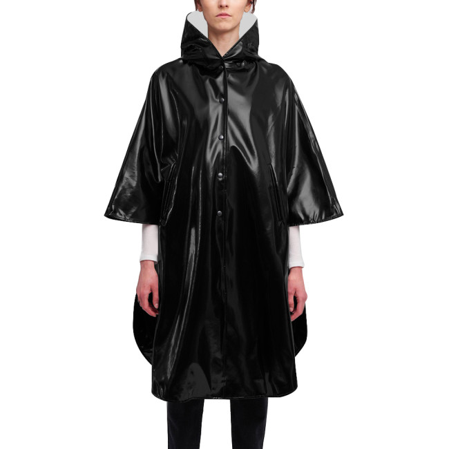 Matte Half Sleeve Faux Leather Capes Womens Mens Wetlook Party Cosplay Hooded Poncho Gothic Hoodie Knee-length Trench Cloak Coat