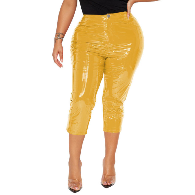 Faux Leather Women Pants Sexy High Waist Bodycon PVC Pencil Pants Wetlook Streetwear Slim Fit Solid Trousers Party Club Capris