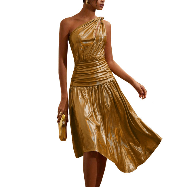 One Shoulder Shiny Holographic Evening Party Dress Summer Slim Fit A-line Sexy Dress for Women Cocktail Nightclub Laser Vestidos