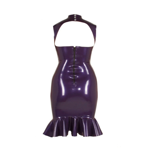 Sleeveless Sexy PVC Halter Bodycon Beach Summer Dress Women Patent Leather Backless Slim Hip Wrap Mini Dress Vocation Vestidos