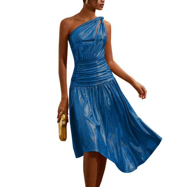 One Shoulder Shiny Holographic Evening Party Dress Summer Slim Fit A-line Sexy Dress for Women Cocktail Nightclub Laser Vestidos