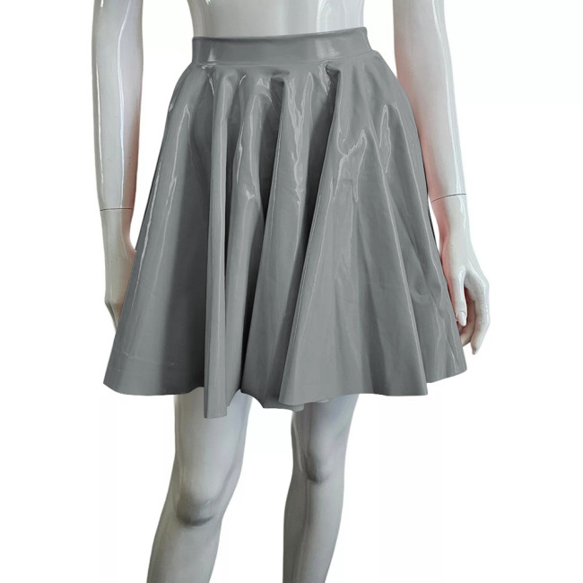 Preppy Style PVC Leather Fashion Skater Skirts Cute High Waist Pleated Mini Skirt Women Kawaii A-Line Goth Skirt Casual Bottoms