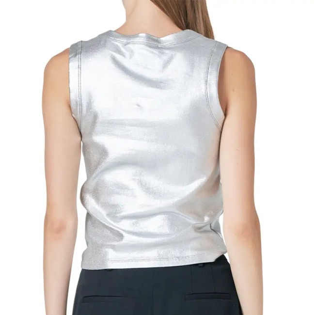 Cute Pink Goth Stretch Tank Top Shiny Metallic Sexy Tops for Women Fashion Bodycon Women Tops Casual Outdoor Vest Female Daily