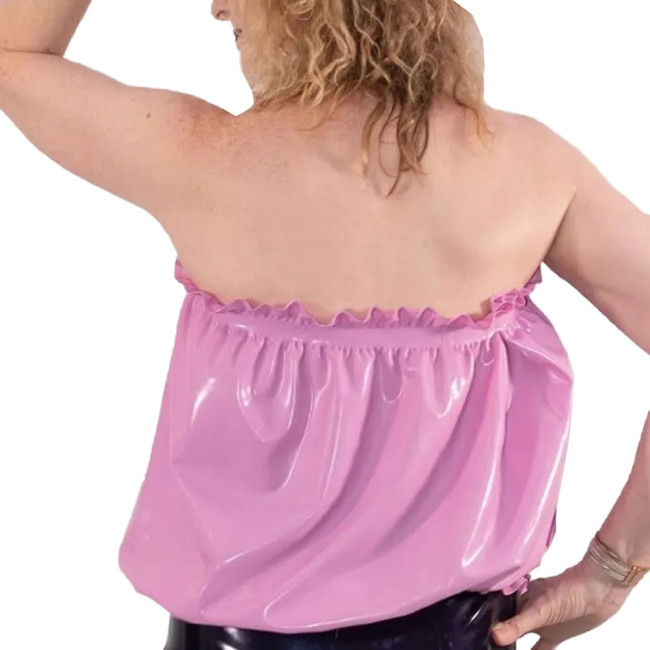 Women Elastic Ruffles Elegant Fashion Tube Tops Sexy PVC Shiny Strapless Camis Ladies High Street Crop Tops Wrap Around T-shirt