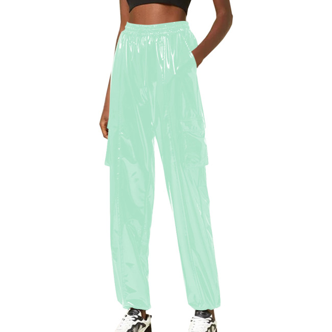 Exotic Loose Harem Pants Women Wetlook Pvc Lingerie Elastic Waist Hip Hop Long Pants Fetish Gay Mens Fetish Wear Solid Bottoms