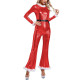 Women's Shiny Metallic Jumpsuit with Belt Long Sleeve Bell Bottom Catsuit Santa Claus Xmas Party Cosplay Bodysuit Fancy Dress Up