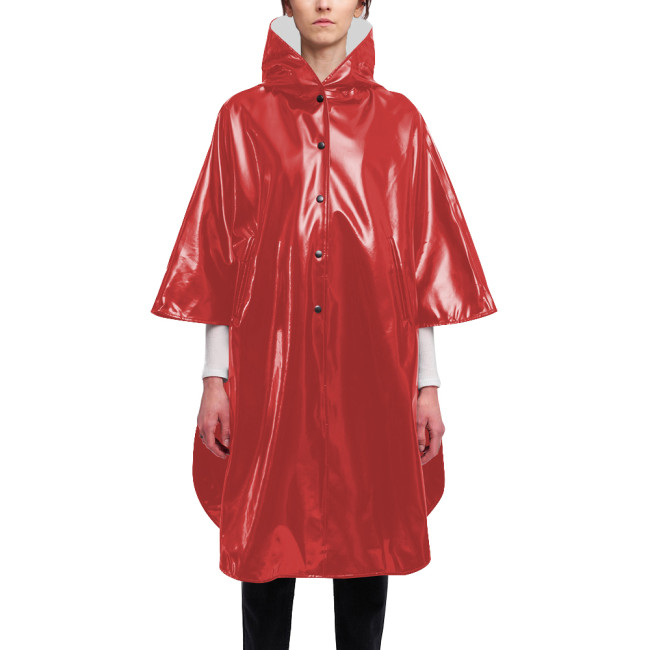 Matte Half Sleeve Faux Leather Capes Womens Mens Wetlook Party Cosplay Hooded Poncho Gothic Hoodie Knee-length Trench Cloak Coat