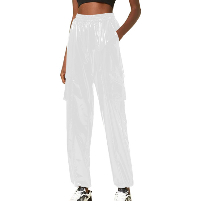 Exotic Loose Harem Pants Women Wetlook Pvc Lingerie Elastic Waist Hip Hop Long Pants Fetish Gay Mens Fetish Wear Solid Bottoms