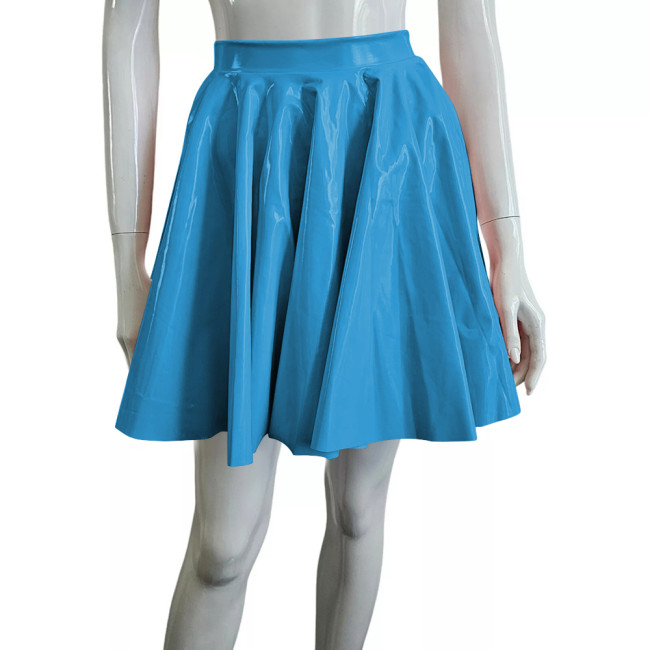 Preppy Style PVC Leather Fashion Skater Skirts Cute High Waist Pleated Mini Skirt Women Kawaii A-Line Goth Skirt Casual Bottoms