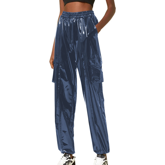 Exotic Loose Harem Pants Women Wetlook Pvc Lingerie Elastic Waist Hip Hop Long Pants Fetish Gay Mens Fetish Wear Solid Bottoms
