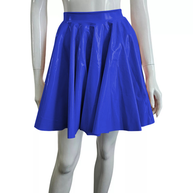Preppy Style PVC Leather Fashion Skater Skirts Cute High Waist Pleated Mini Skirt Women Kawaii A-Line Goth Skirt Casual Bottoms