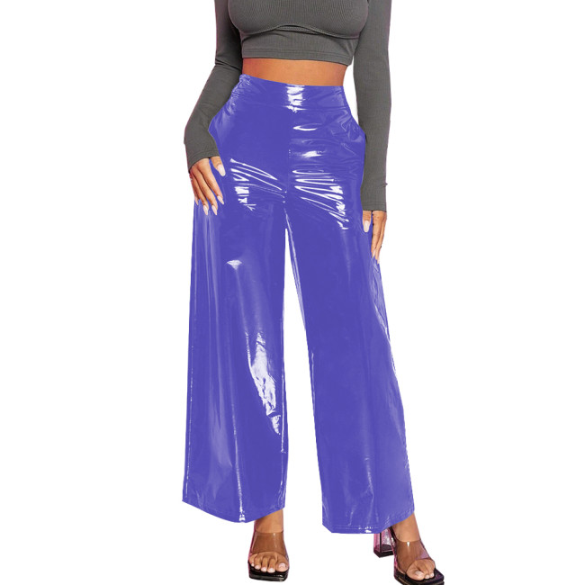 Office Lady Baggy Pants Casual Wetlook PVC Leather Women Clothing High Waist Solid Black Pants Gothic Streetwear Women Pants