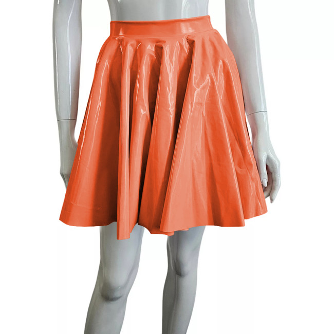 Preppy Style PVC Leather Fashion Skater Skirts Cute High Waist Pleated Mini Skirt Women Kawaii A-Line Goth Skirt Casual Bottoms