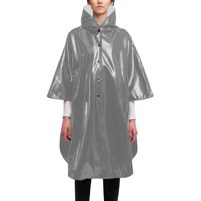 Matte Half Sleeve Faux Leather Capes Womens Mens Wetlook Party Cosplay Hooded Poncho Gothic Hoodie Knee-length Trench Cloak Coat