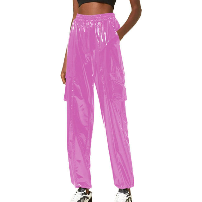 Exotic Loose Harem Pants Women Wetlook Pvc Lingerie Elastic Waist Hip Hop Long Pants Fetish Gay Mens Fetish Wear Solid Bottoms