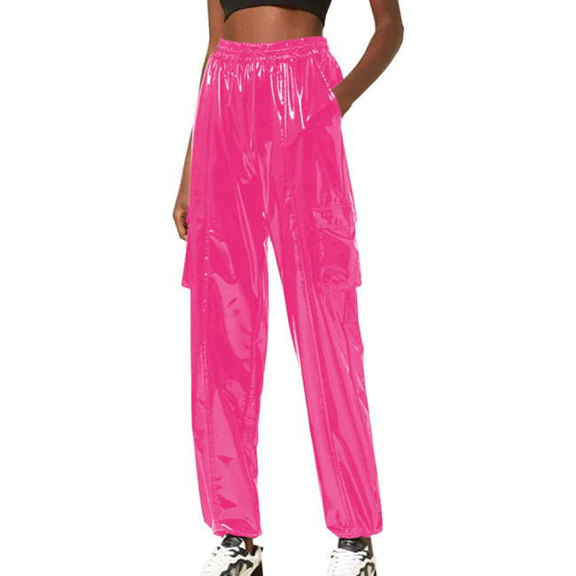 Exotic Loose Harem Pants Women Wetlook Pvc Lingerie Elastic Waist Hip Hop Long Pants Fetish Gay Mens Fetish Wear Solid Bottoms