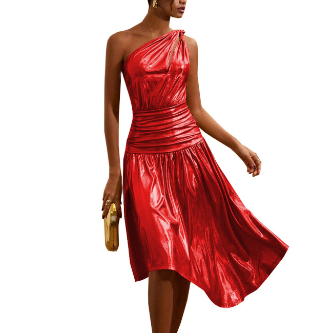 One Shoulder Shiny Holographic Evening Party Dress Summer Slim Fit A-line Sexy Dress for Women Cocktail Nightclub Laser Vestidos