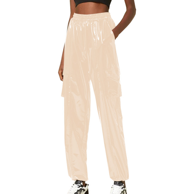 Exotic Loose Harem Pants Women Wetlook Pvc Lingerie Elastic Waist Hip Hop Long Pants Fetish Gay Mens Fetish Wear Solid Bottoms