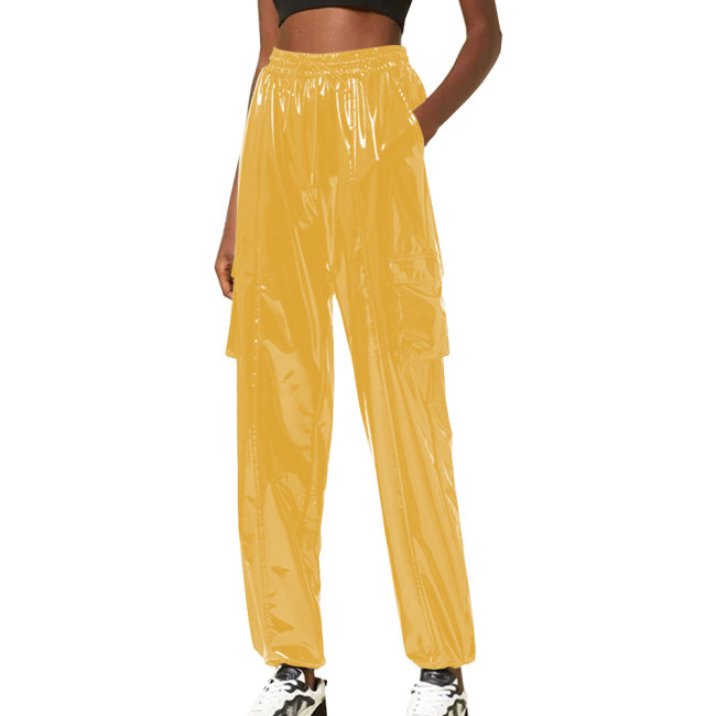 Exotic Loose Harem Pants Women Wetlook Pvc Lingerie Elastic Waist Hip Hop Long Pants Fetish Gay Mens Fetish Wear Solid Bottoms