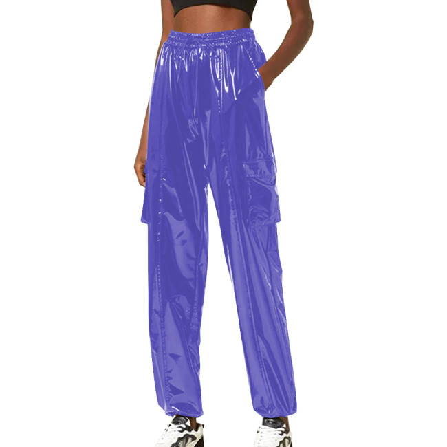 Exotic Loose Harem Pants Women Wetlook Pvc Lingerie Elastic Waist Hip Hop Long Pants Fetish Gay Mens Fetish Wear Solid Bottoms