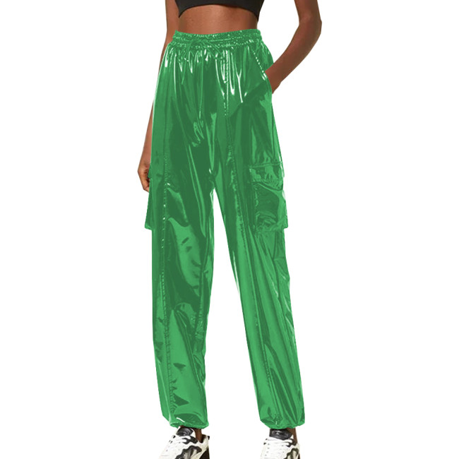Exotic Loose Harem Pants Women Wetlook Pvc Lingerie Elastic Waist Hip Hop Long Pants Fetish Gay Mens Fetish Wear Solid Bottoms