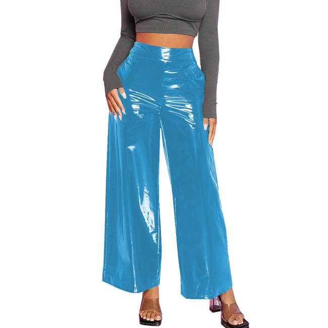Office Lady Baggy Pants Casual Wetlook PVC Leather Women Clothing High Waist Solid Black Pants Gothic Streetwear Women Pants