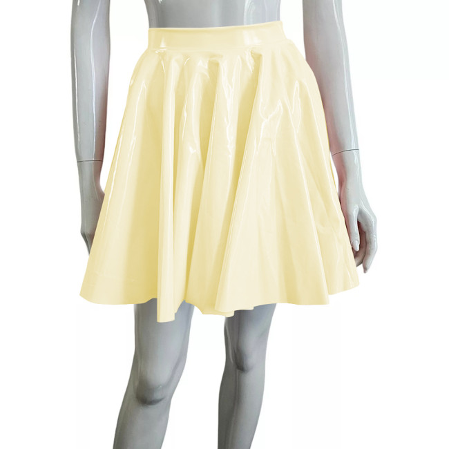 Preppy Style PVC Leather Fashion Skater Skirts Cute High Waist Pleated Mini Skirt Women Kawaii A-Line Goth Skirt Casual Bottoms