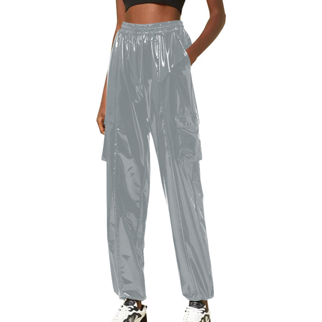 Exotic Loose Harem Pants Women Wetlook Pvc Lingerie Elastic Waist Hip Hop Long Pants Fetish Gay Mens Fetish Wear Solid Bottoms