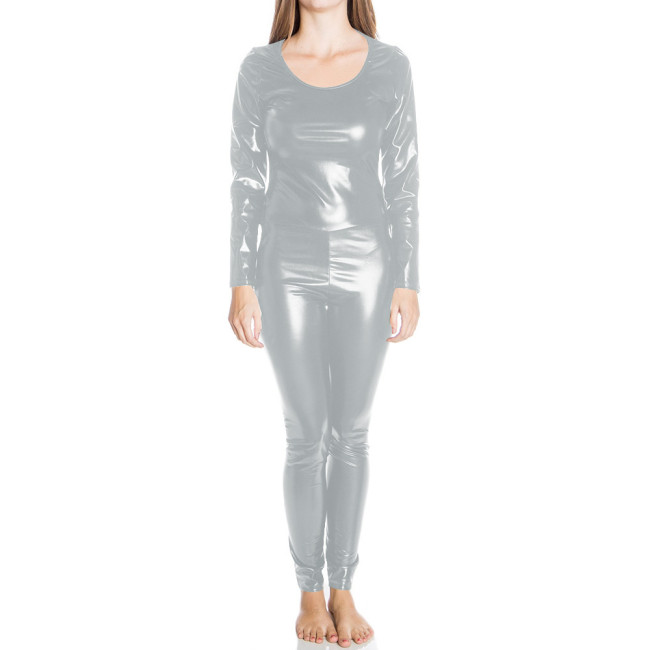 Shiny Metallic Sexy Cosplay Lingerie Body Suit Long Sleeve Jumpsuits Women O-neck Bodycon Catsuit Rave Club Rompers Plus Size