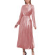 Shiny Metallic Long Sleeve Solid Evening Dress Elegant Stretch Slim Fit A-line Maxi Dress Sexy Banquet Gown Party Dress Vestido