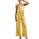 Office Lady Spaghetti Strap One Piece Jump Suits for Women Shiny Metallic Slim Fit Wide Leg Pants Wetlook Sexy Jumpsuits Catsuit