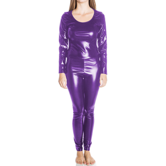 Shiny Metallic Sexy Cosplay Lingerie Body Suit Long Sleeve Jumpsuits Women O-neck Bodycon Catsuit Rave Club Rompers Plus Size