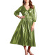 Shiny Summer Clothing for Women Dress Shiny Metallic Lantern Sleeves High Waist Elegant Long Dress Office Lady Outdoor Vestido