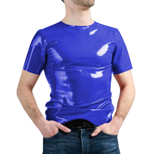 Summer One Piece Oversized T Shirt Streetwear Shiny Short Sleeve T Shirt for Men Bodycon Tops PVC Leather Men Clothing Gothic
