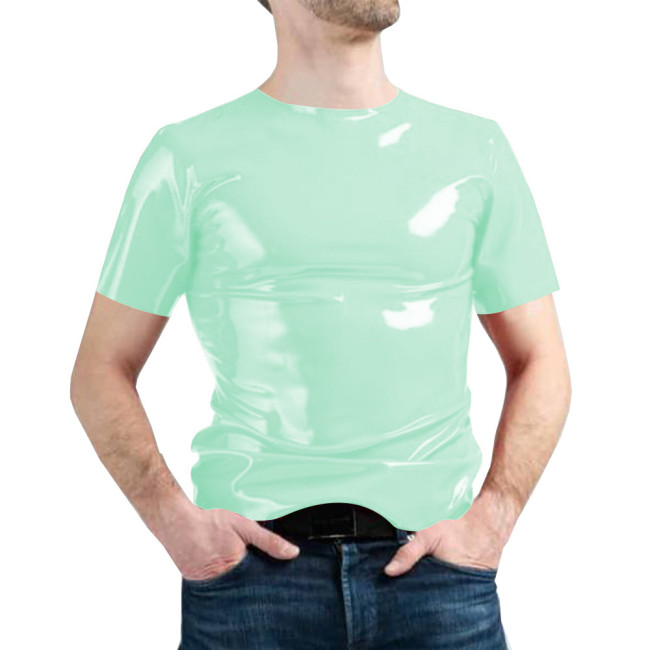 Summer One Piece Oversized T Shirt Streetwear Shiny Short Sleeve T Shirt for Men Bodycon Tops PVC Leather Men Clothing Gothic