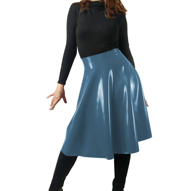 Latex Look Red Skirt Wetlook Women Elegant Solid Elastic Waist A-line Vintage Korean Fashion PVC Midi Skirt Casual Streetwear