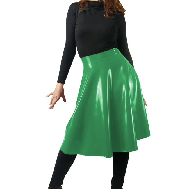 Latex Look Red Skirt Wetlook Women Elegant Solid Elastic Waist A-line Vintage Korean Fashion PVC Midi Skirt Casual Streetwear