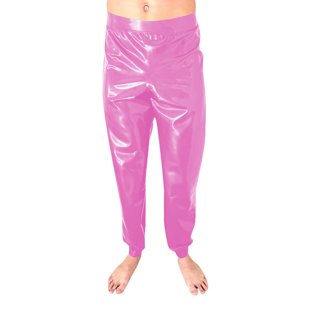 New Fashion Low Waist Baggy Pants Hip Hop PVC Leather Solid Color Streetwear Men Pants Stretch Slim Fit Plus Size Casual Pants