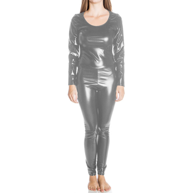Shiny Metallic Sexy Cosplay Lingerie Body Suit Long Sleeve Jumpsuits Women O-neck Bodycon Catsuit Rave Club Rompers Plus Size