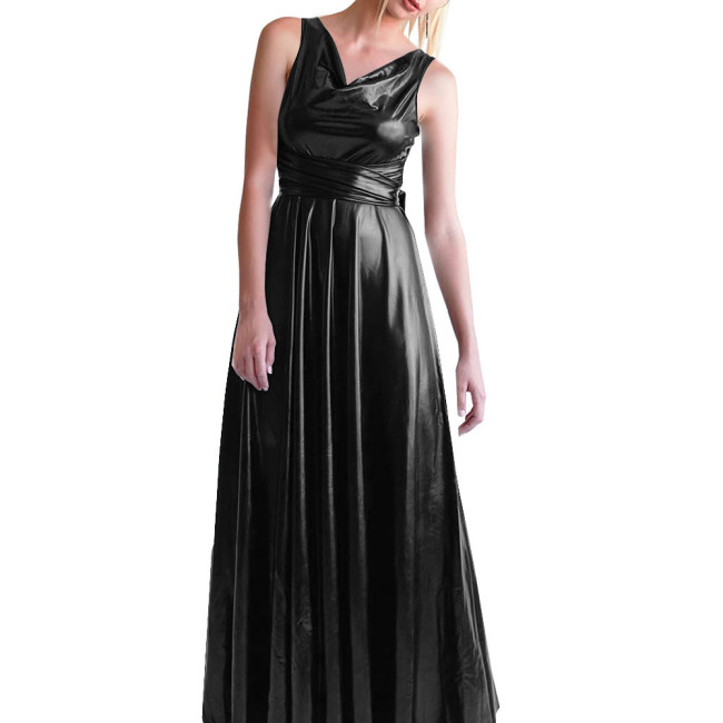 Casual Shiny Metallic Long Dress Elegance Korean Fashion V-Neck Sleeveless Women's Dresses Summer Party Y2k Vintage Ball Gowns