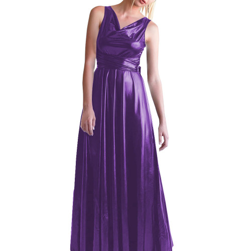Casual Shiny Metallic Long Dress Elegance Korean Fashion V-Neck Sleeveless Women's Dresses Summer Party Y2k Vintage Ball Gowns