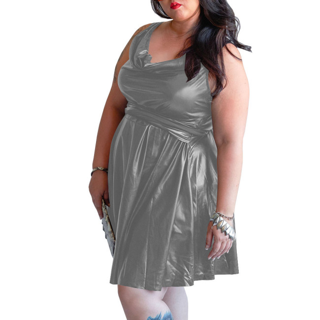 Women Summer Mini Dress Sexy Party Short Sleeve A-line Shiny Metallic Slim Casual Girl Dance Dress Elegant Vestidos Daily Wear