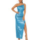 Off Shoulder Shiny Metallic Ball Gowns Elegant Woman Simple Solid Sleeveless Maxi Bodycon Dress Summer Holiday Long Dress Sexy