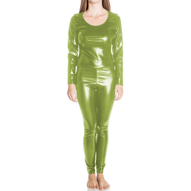 Shiny Metallic Sexy Cosplay Lingerie Body Suit Long Sleeve Jumpsuits Women O-neck Bodycon Catsuit Rave Club Rompers Plus Size