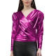 Elegant V-neck Slim Fit T-Shirts Women Shiny Metallic Clothes Bodycon Long Sleeve Tops T-Shirts Casual Solid Tops Daily Wear