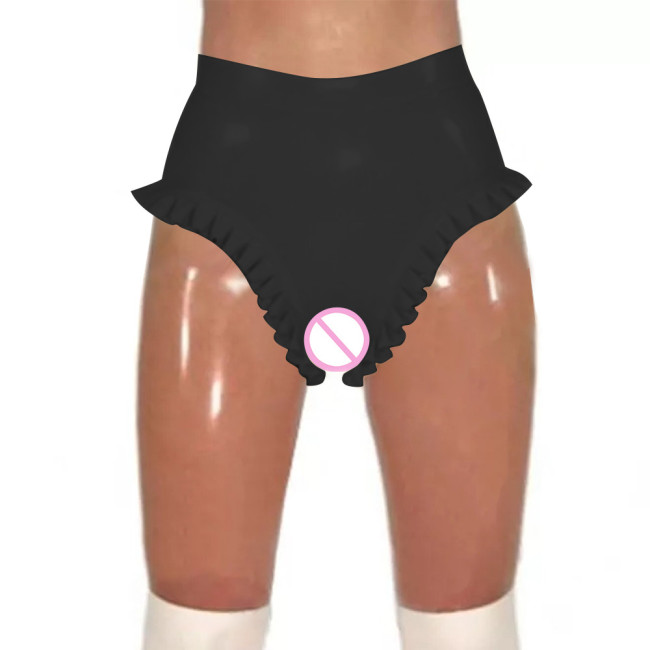 Erotic Zip Open Crotch Sexy Panties Fetish PVC Leather Underwear Women High Waist Bodycon Solid Faux Latex Surfe Lingerie Briefs