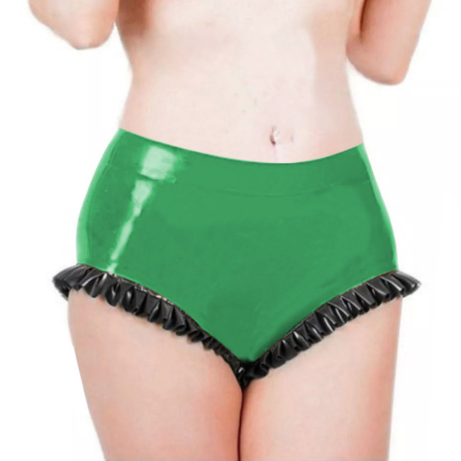 Mens Sissy Panties Latex Look Low Waist Ruffled Bodycon Women Briefs Beach Party Exotic Tight Solid Sexy Underwear Fetish Wear