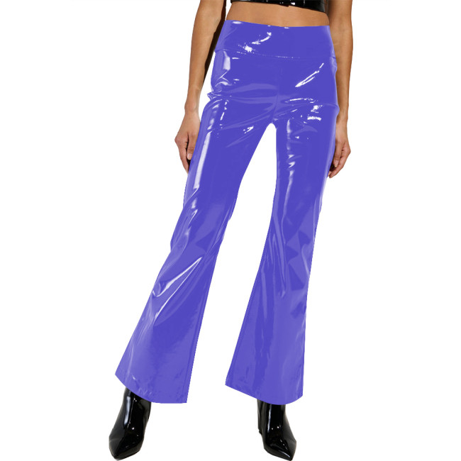 Fashion High Waist Shiny Bodycon Wide Leg Pants Women PVC Leather Solid Color Slim Fit Capris Sexy Match Bottoms Lady Daily Wear